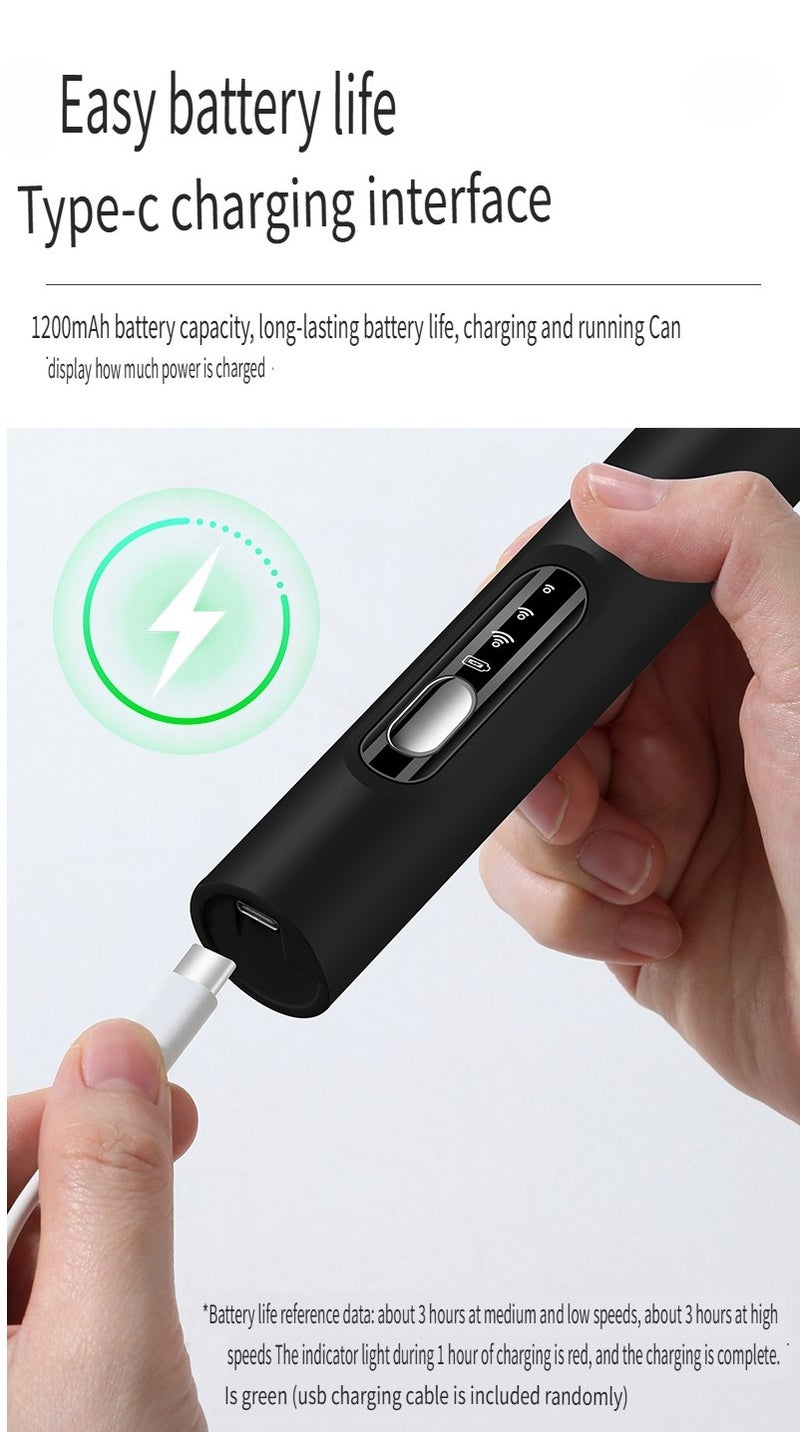 الكهربائية الحليب الرغوة اليدوية USB مع قوس ثلاثة سرعة قابلة للتعديل, رغوة صانع 1200mA نوع-Cالشحن, الدقيق خلاط 304 الفولاذ المقاوم للصدأ, قابلة لإعادة الشحن بيضة جلد منخفضة الضوضاء, أسود - Image 4